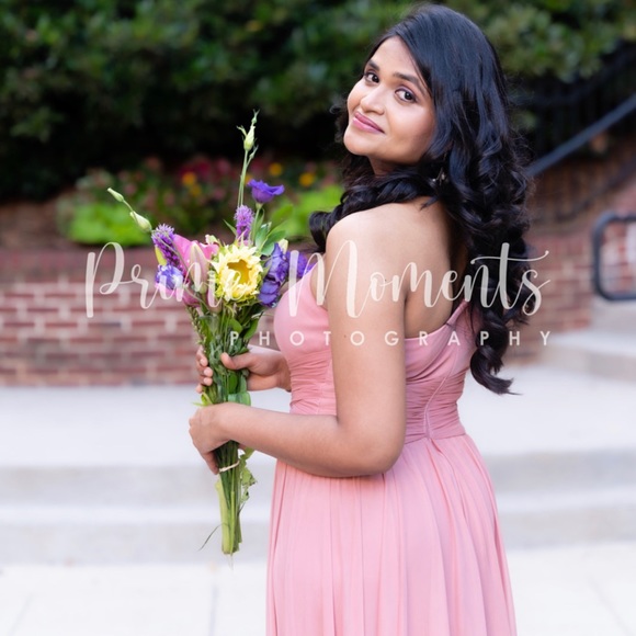 One-Shoulder Mesh Bridesmaid Dress with Full Skirt - Picture 2 of 4